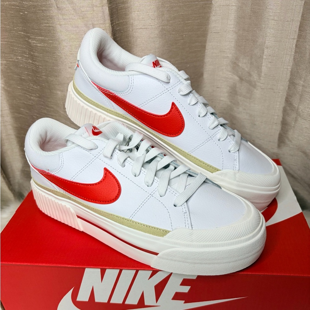 Nike Women's Court Legacy Lift White and Red Sneakers Athletic Shoes - Picture 2 of 9